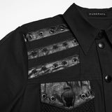 Last Rite Men's Gothic Shirt with Studded Shoulder in Black