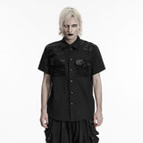 Last Rite Men's Gothic Shirt with Studded Shoulder in Black