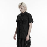 Last Rite Men's Gothic Shirt with Studded Shoulder in Black