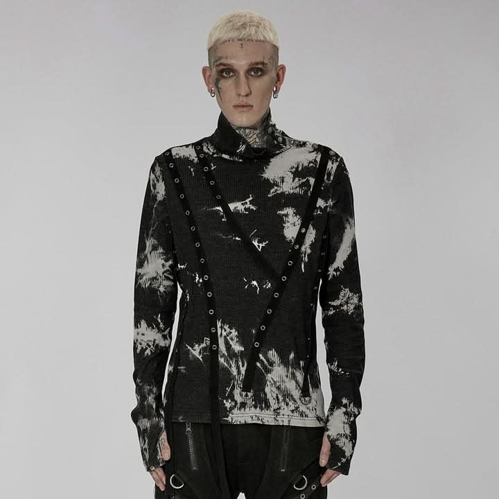 Mephistopheles Studded Turtleneck (Black and White) - PunkRave