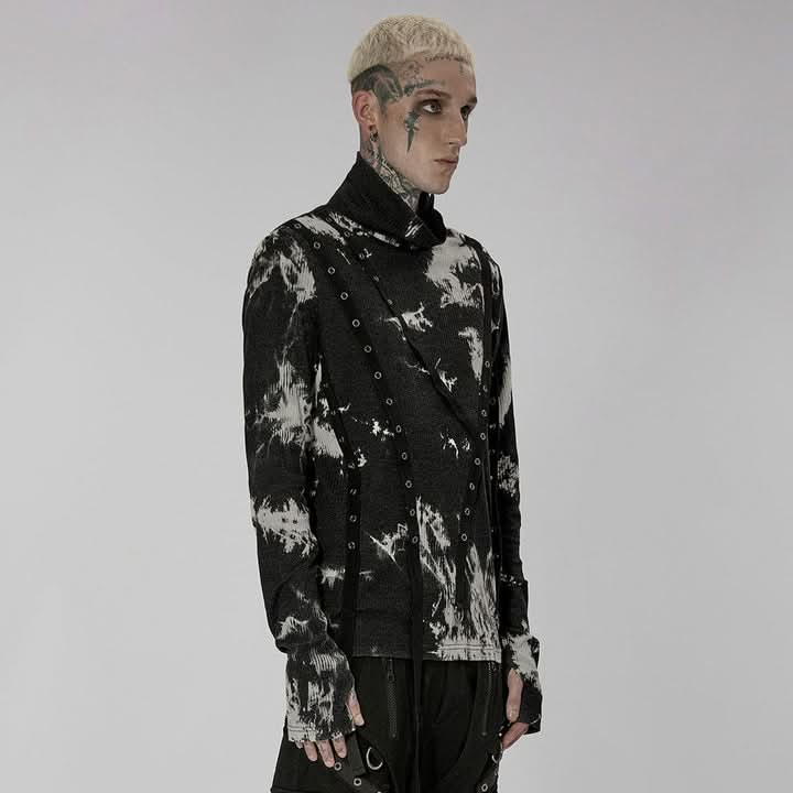 Mephistopheles Studded Turtleneck (Black and White) - PunkRave