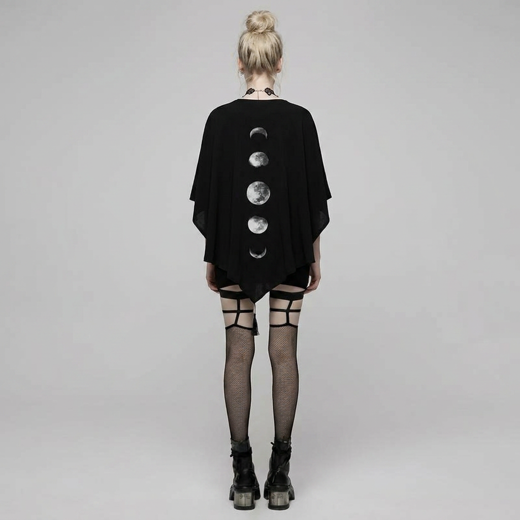 The Shawl Ritual — gothic shawl set on model, back view