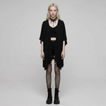 The Shawl Ritual — gothic shawl set on model, front view: Before the Ascension shawl, Dead Flowers necklace, Rebel Yell mesh stockings