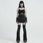 Witching Hour Kit — full gothic look on model, front view: Mirage mesh top, Malice leg warmers, Red Death choker, lace mittens