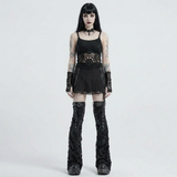 Witching Hour Kit — full gothic look on model, front view: Mirage mesh top, Malice leg warmers, Red Death choker, lace mittens